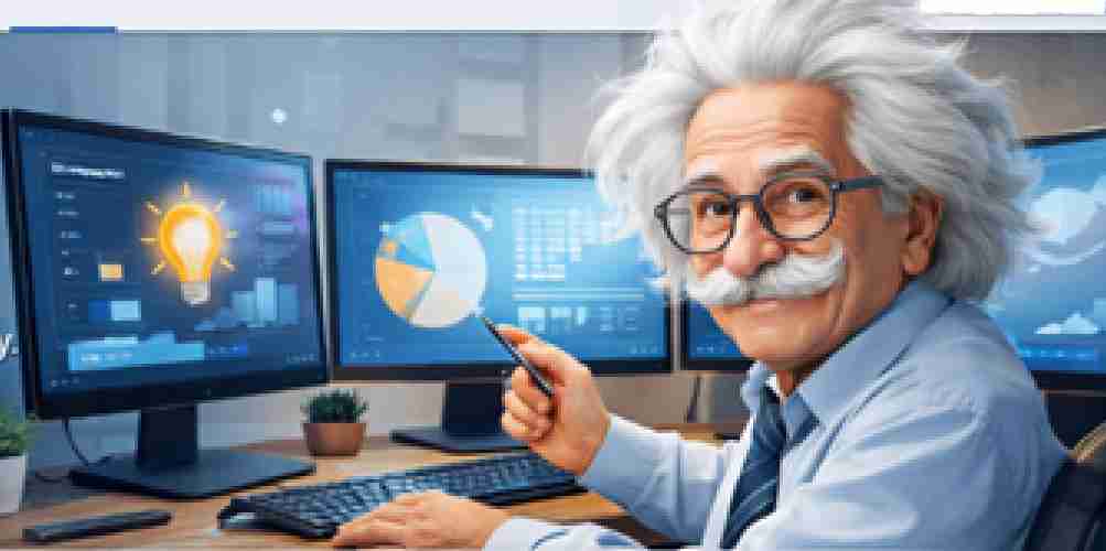 AI business consultant at multi-monitor workstation